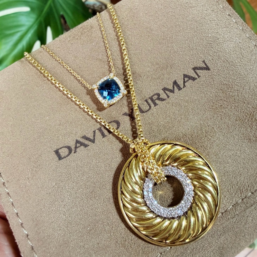 ❤️ David Yurman 18K Yellow Gold Diamond Thoroughbred Pendant Necklace - Picture 8 of 9